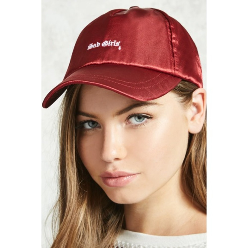 Forever 21 Satin Embroidered "Sad Girls" Cap Hat